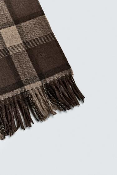 CHECK SCARF WITH FRINGING - Brown by Zara - Image 5