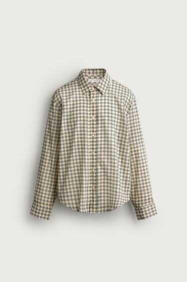 РУБАШКА RELAXED FIT С ГЕОМЕТРИЧЕСКИМ ПРИНТОМ — КАМЕННО-СЕРЫЙ от Zara