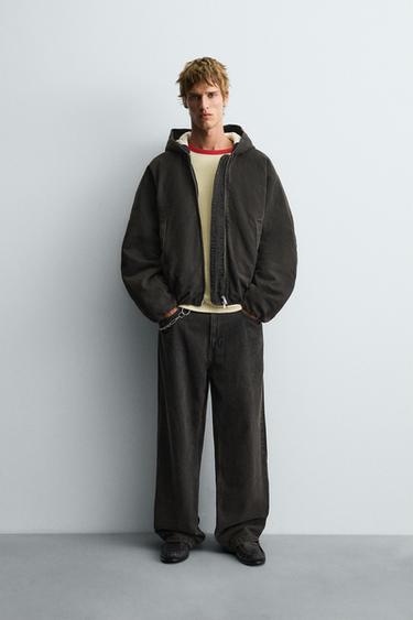 Zaras VADDERAD DENIMJACKA MED HUVA - Brun