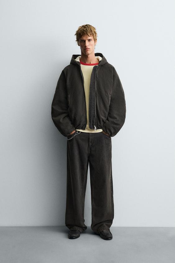 PADDED DENIM JACKET WITH HOODIE