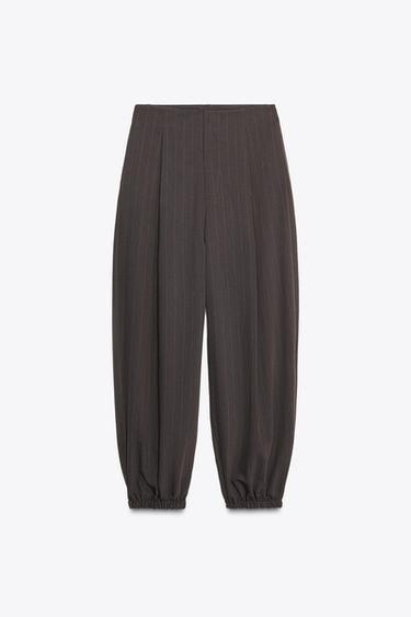 PINSTRIPE PLEATED BALLOON TROUSERS - Brown de Zara - Image 5