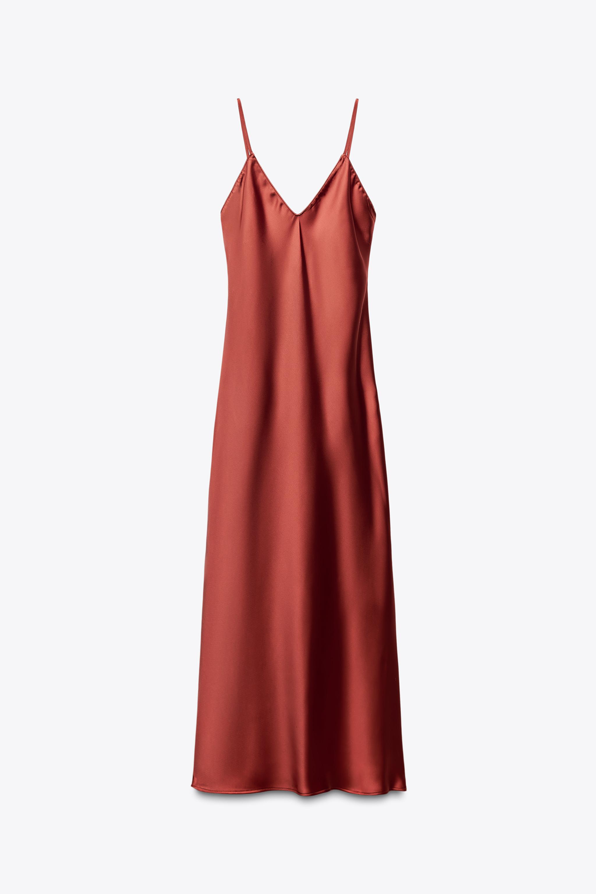 サテン ミディワンピース - レディッシュ | ZARA Japan / 日本