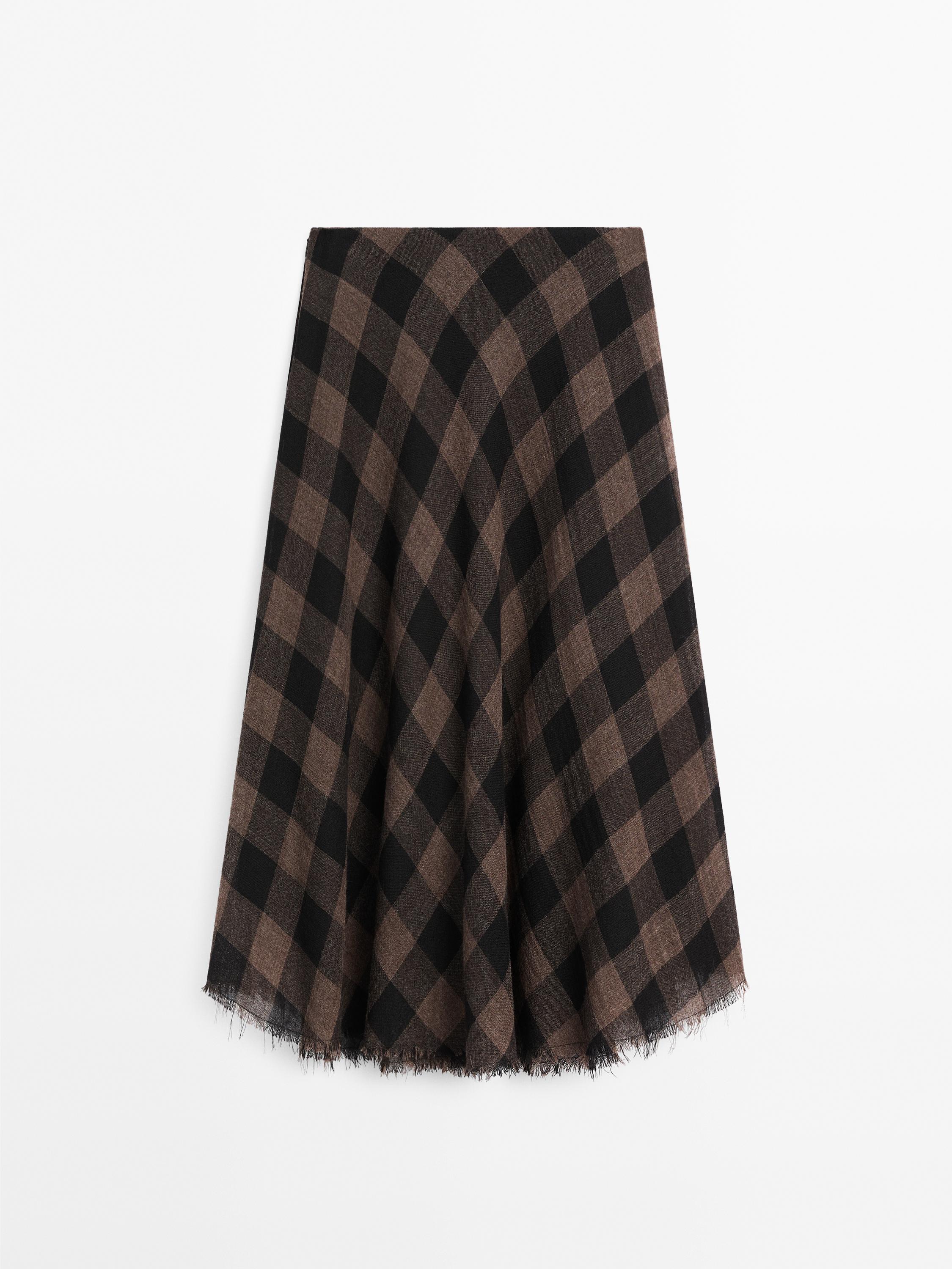 100% wool check midi skirt - Black | ZARA United States