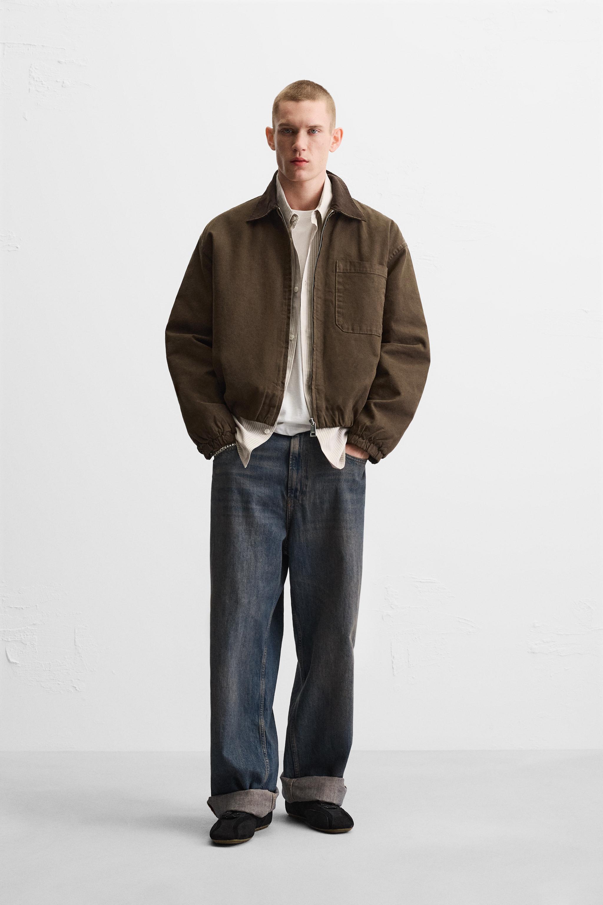 JAQUETA CANVAS GOLA COMBINADA - Marrom | ZARA Brasil