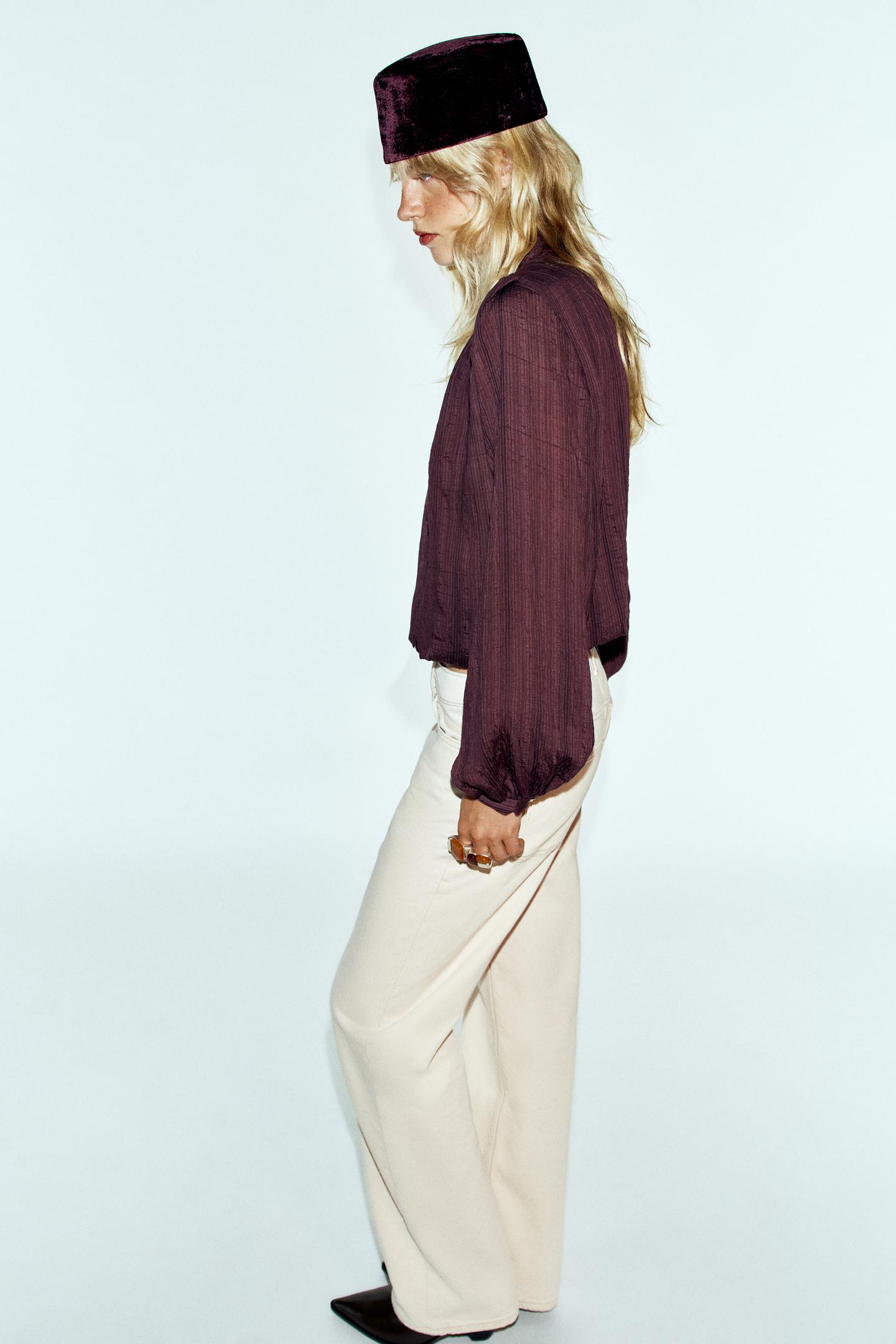 Женская блузка Zara Striped Wrap Blouse, цвет: Бордовый — фото 5