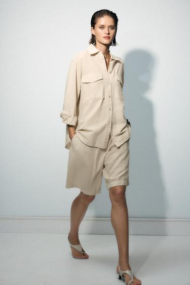 LINEN SHIRT WITH POCKETS ZW COLLECTION - Ecru by Zara