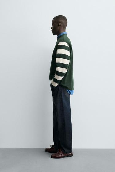STRIPED LONG SLEEVE T-SHIRT - White / Green by Zara - Image 3