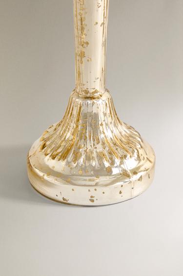 ANTIQUE FINISH GLASS CHRISTMAS CANDLESTICK - Gold by Zara - Image 3