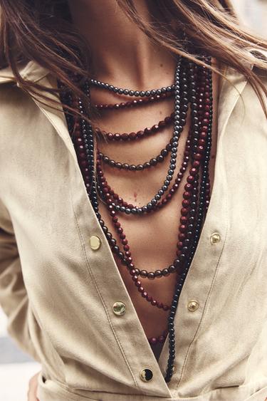 BEADED WATERFALL NECKLACE - Burgundy by Zara - Image 0