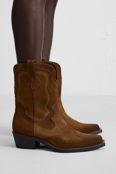 Zara LEATHER COWBOY BOOTS - Brown - Image 0