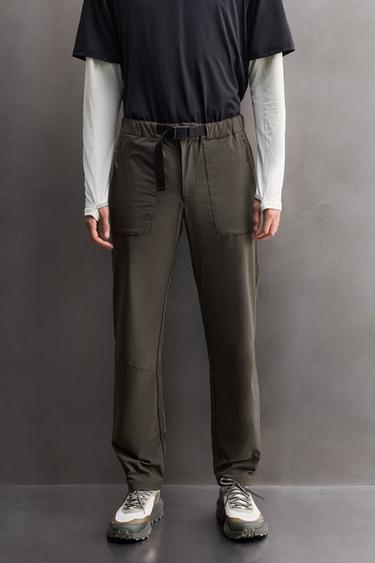 Zara BELTED TECHNICAL PANTS - Dark brown