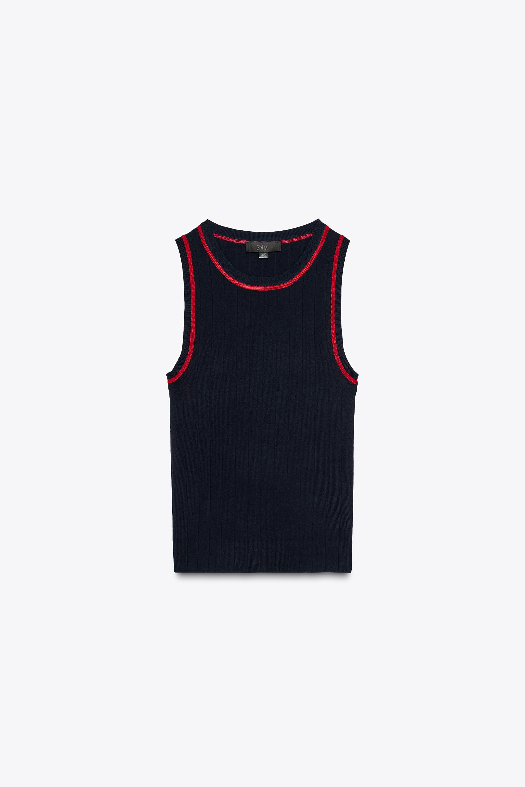 トップス ap21Stussy Contrast Stitch CONTRAST STITCH SLEEVELESS KNIT TOP - Navy blue | ZARA