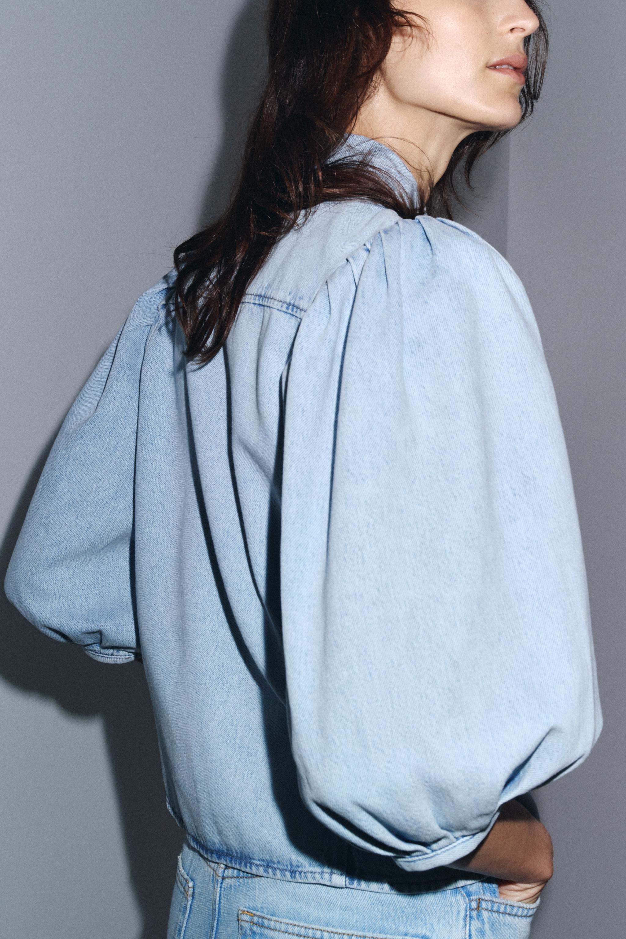 BLUSA DENIM ZW COLLECTION - Azul-claro | ZARA Brasil