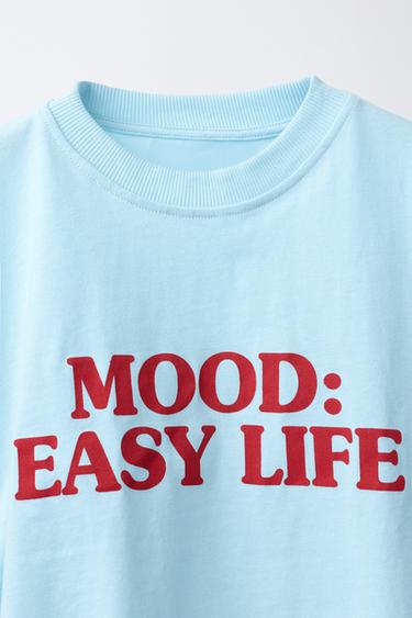 T-SHIRT À INSCRIPTION FRONCÉE - Bleu clair de Zara - Image 2