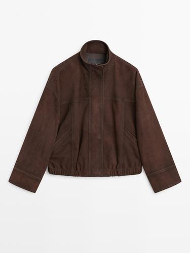 Chaqueta bomber piel ante - Marrón de Zara