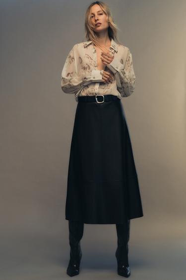 SEMI-SHEER ANIMAL PRINT SHIRT - Ecru / Beige by Zara