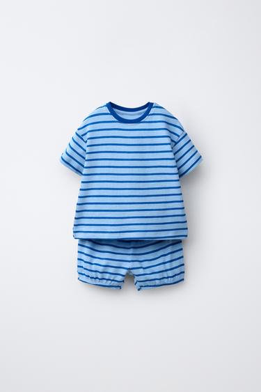 STRIPED T-SHIRT AND BLOOMERS SET - Light blue by Zara