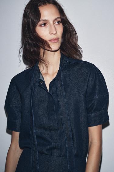 ZW COLLECTION DENIM SHIRT WITH TIES - Blue by Zara - Image 1