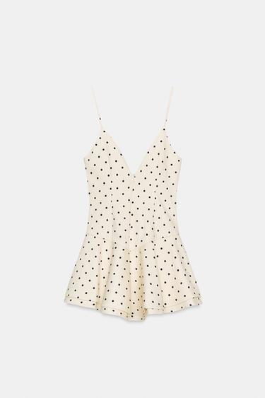 ROBE COMBINAISON COURTE À POIS - Écru / Noir de Zara - Image 3