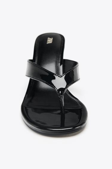 PATENT-EFFECT WEDGE SANDALS - Black by Zara - Image 3