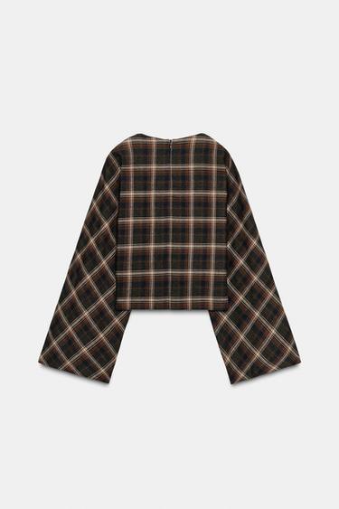 HAUT À CARREAUX EN COTON - Kaki foncé de Zara - Image 6
