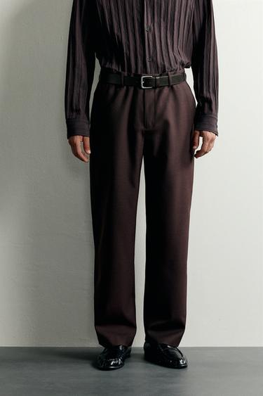 Zara STRAIGHT FIT SUIT PANTS - Dark brown