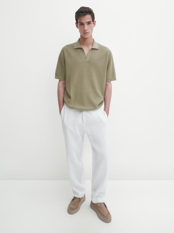 Knit polo shirt with fabric detail | ZARA United States