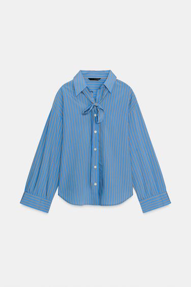 OVERSIZE STRIPED SHIRT WITH TIE - striped by Zara