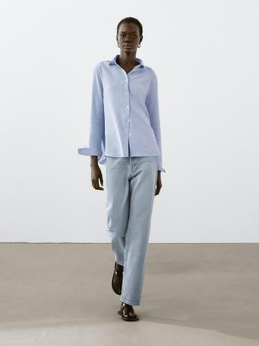 Zara Long sleeve linen shirt - Sky blue - Image 0