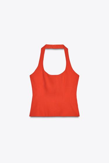Zara HALTER TOP - Red - Image 0
