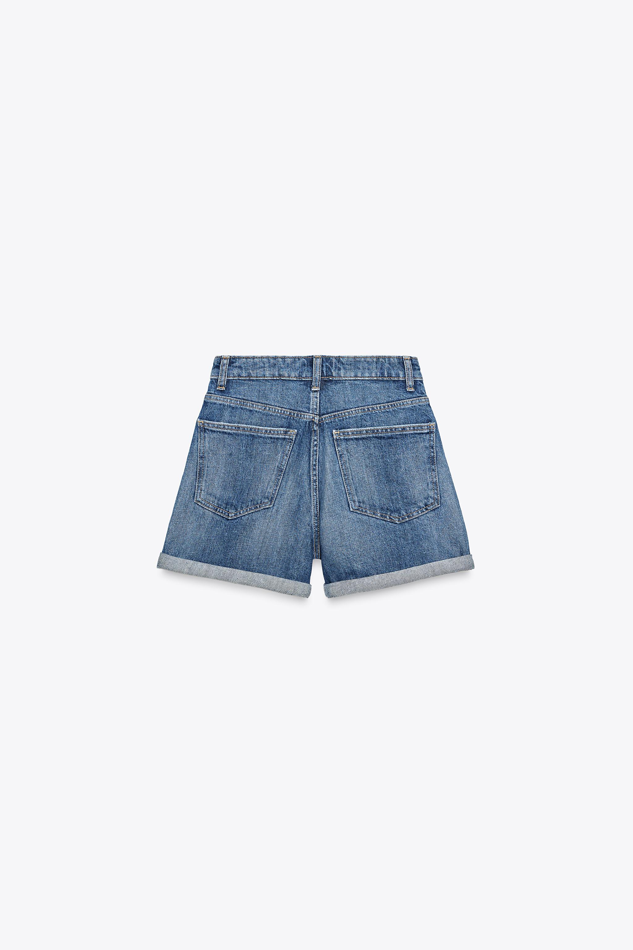 ZARA ハイウエストTRFマムフィットバミューダパンツ 8197/107 Z1975 MOM-FIT HIGH-WAIST ショートパンツ - ブルー | ZARA