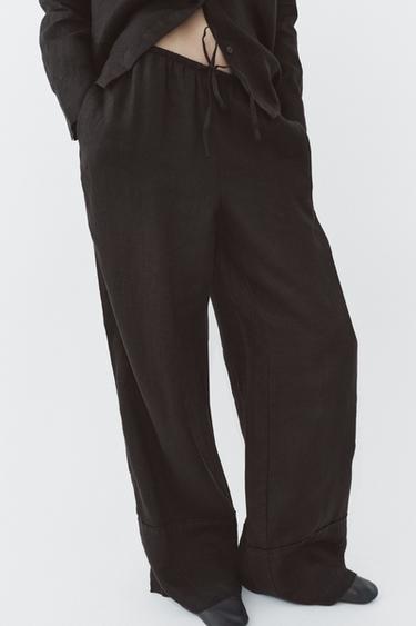 PANTALON LARGE 100 % LIN COLLECTION ZW - Marron de Zara