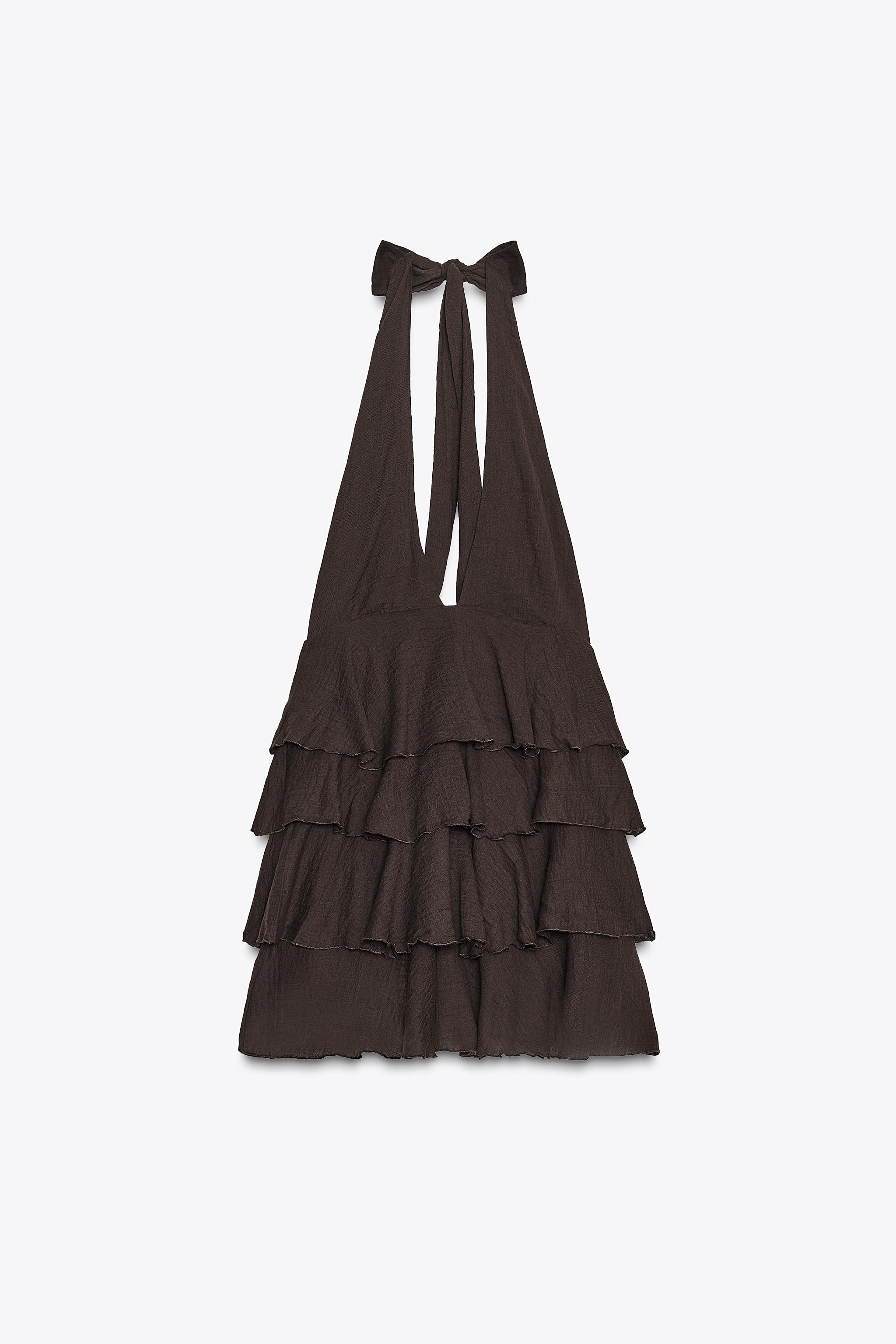 ROBE COURTE EN GAZE À VOLANTS