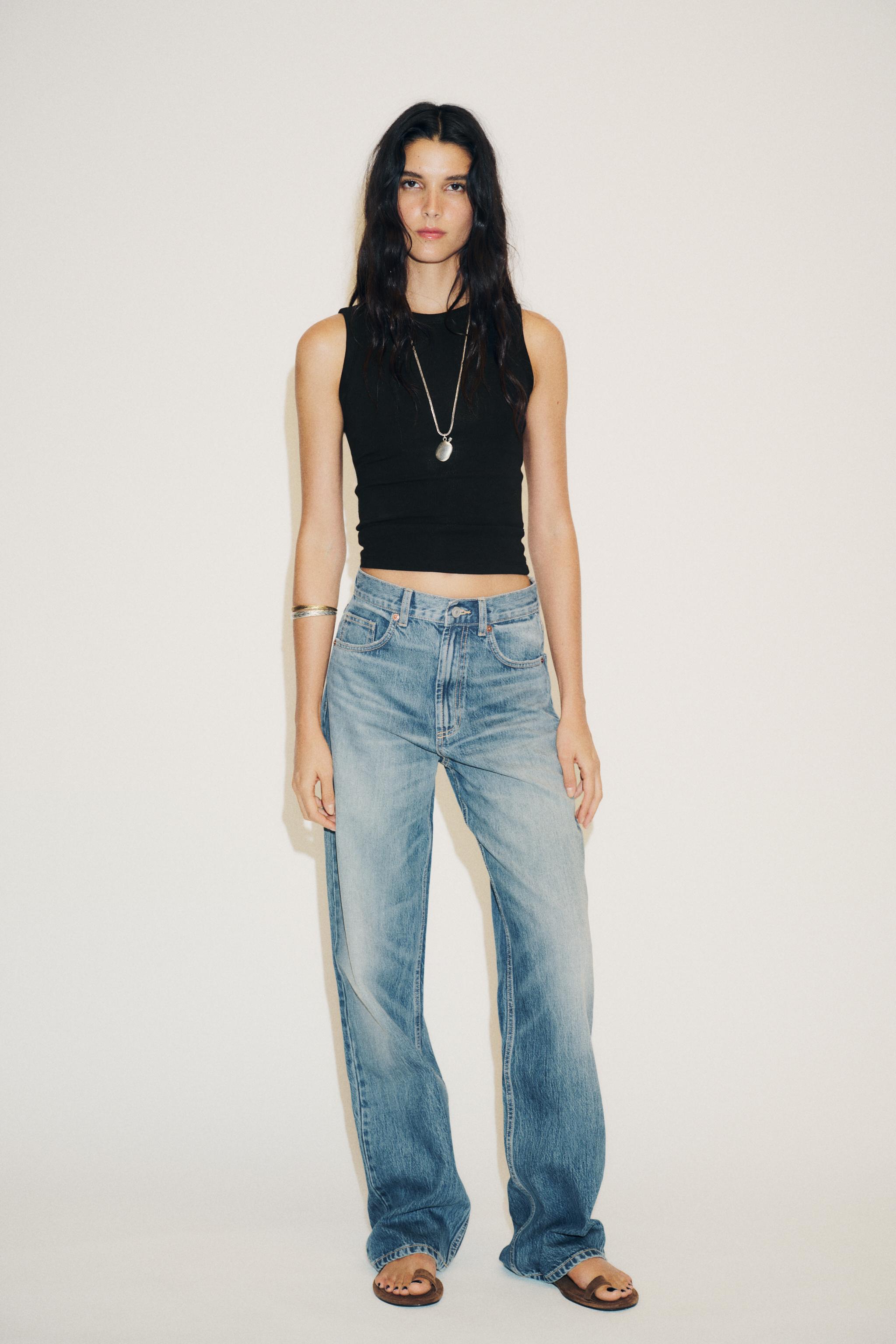 ZARA【NEW】TRF HIGH-WAIST WIDE LEG CROSSOVER JEANS TRF HIGH WAIST CROSSOVER WAIST WIDE LEG JEANS - Light blue
