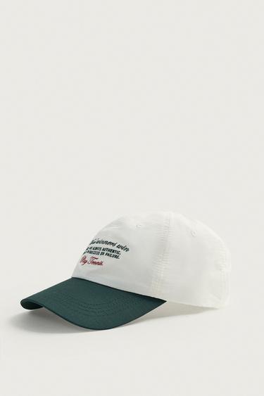 Zara CONTRAST EMBROIDERED TEXT CAP - Ecru