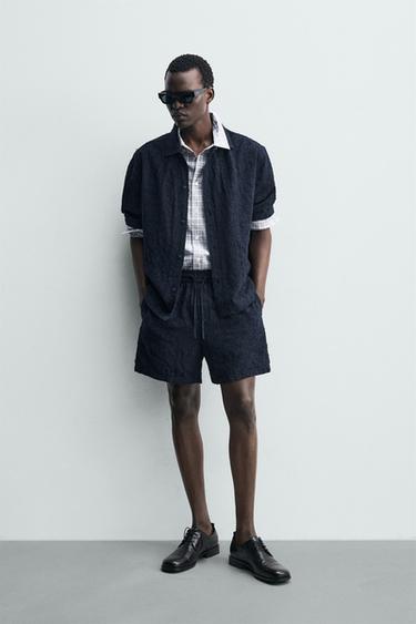 Zara TEXTURED JACQUARD SHORTS - Navy blue - Image 0