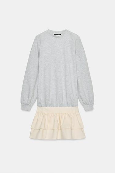 SHORT DRESS WITH CONTRAST RUFFLES - Ecru / Marl by Zara