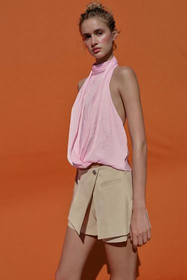 JUPE-PANTALON CROISÉE TAILLE BASSE - Sable de Zara - Image 3