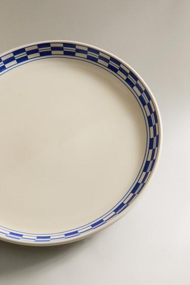 CERAMIC DESSERT PLATE WITH CHECKED EDGE - Ecru by Zara - Image 2