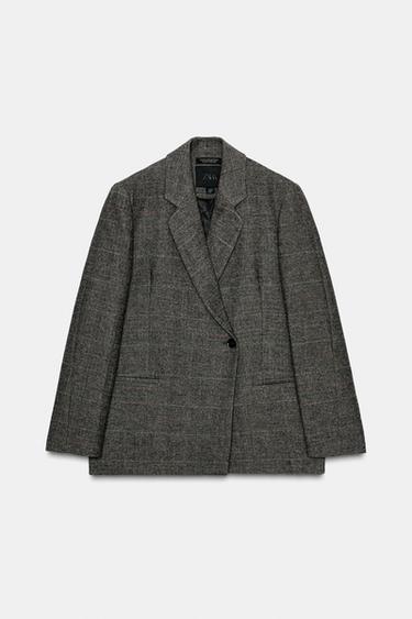 BLAZER OVERSIZE À CARREAUX AVEC LAINE ZW COLLECTION - Marron foncé de Zara - Image 2