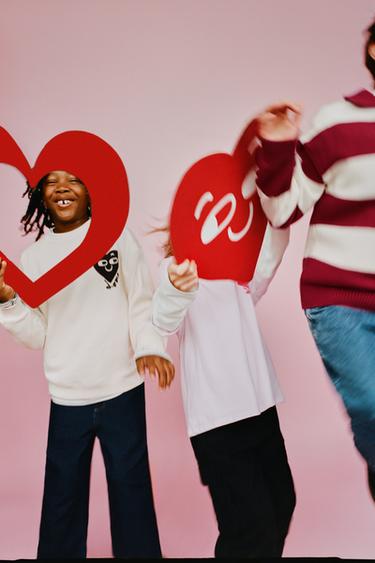 Zara HEART PRINT SWEATSHIRT - Ecru