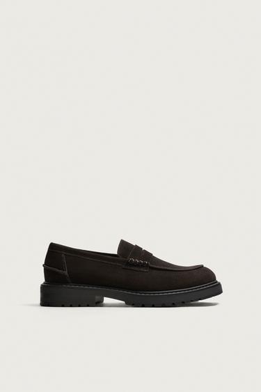 MOCASSIM DE COURO COM SOLADO TRACK E TIRA - Marrom da Zara