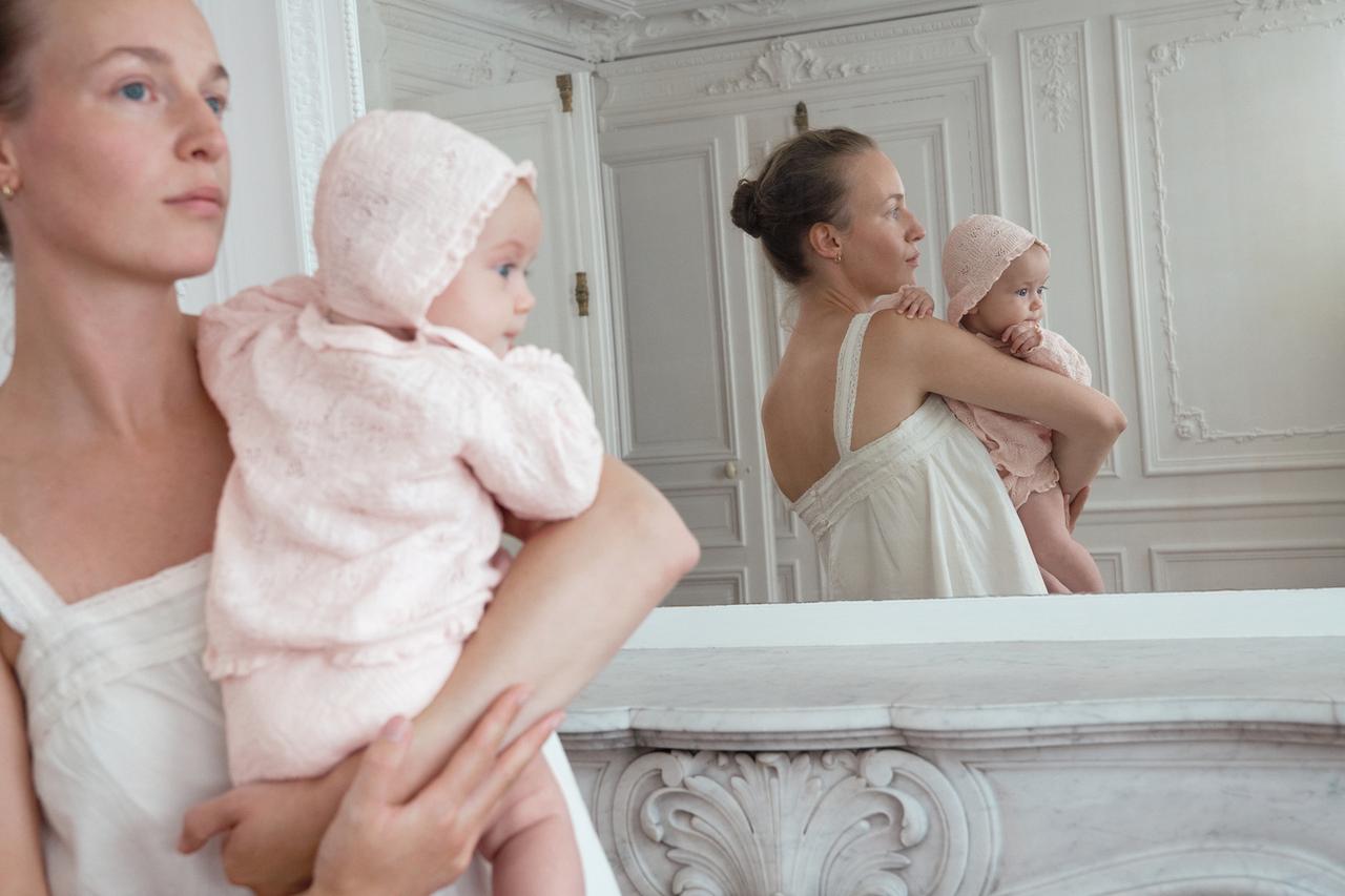 COTTON-SILK KNIT JACKET AND BLOOMERS SET — Pastel pink