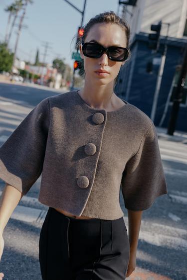 SHORT KNIT CARDIGAN - Brown / Taupe by Zara