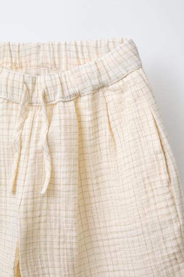 PANTALON BAGGY TEXTURÉ À CARREAUX - Écru de Zara - Image 2