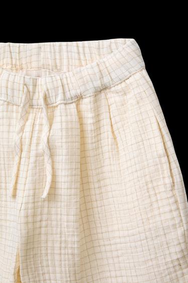 CHECK TEXTURED BAGGY TROUSERS - Ecru by Zara