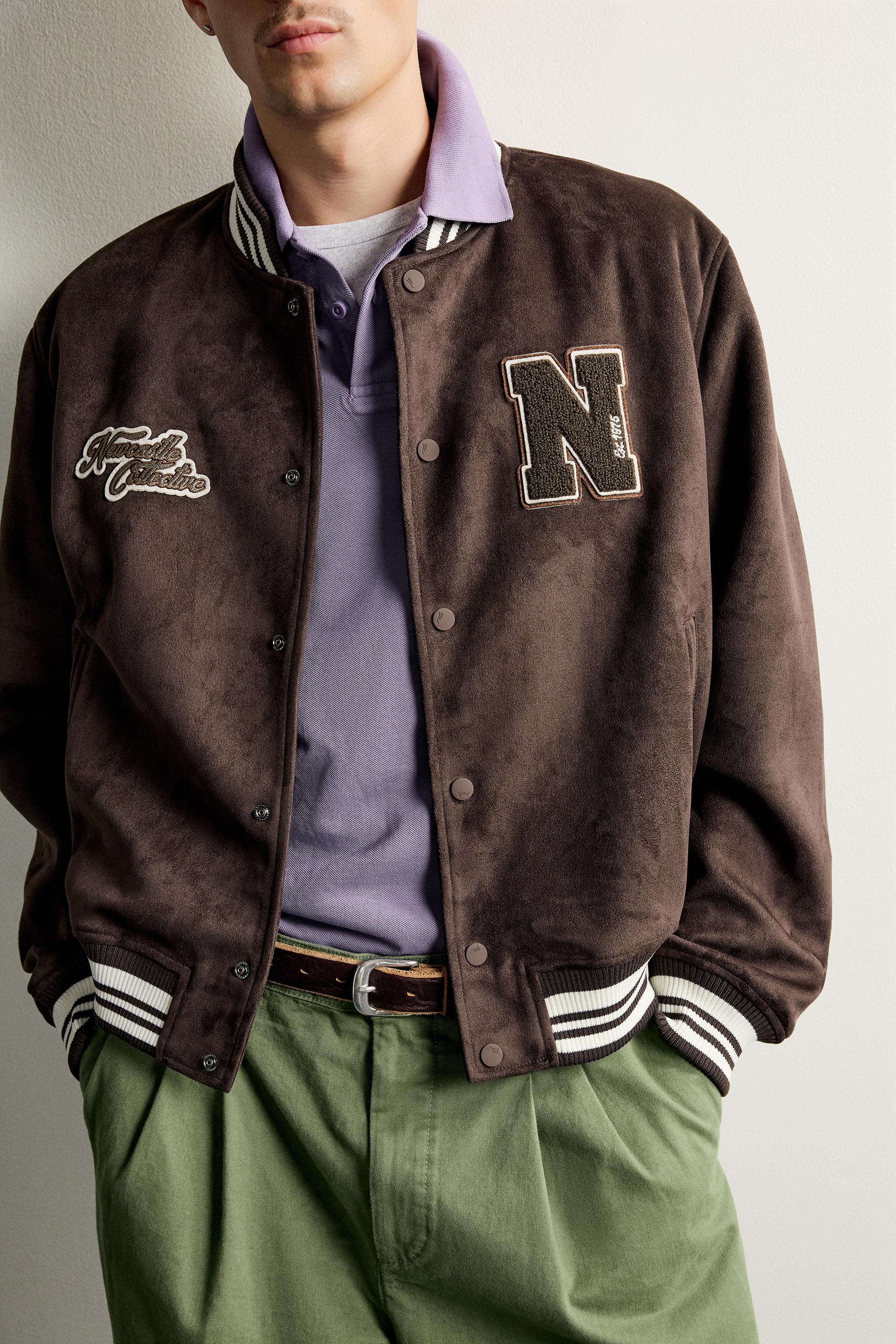 FAUX-SUEDE PATCH BOMBER JACKET