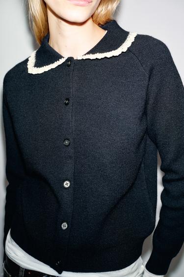 CARDIGAN WITH PETER PAN COLLAR - Navy blue by Zara