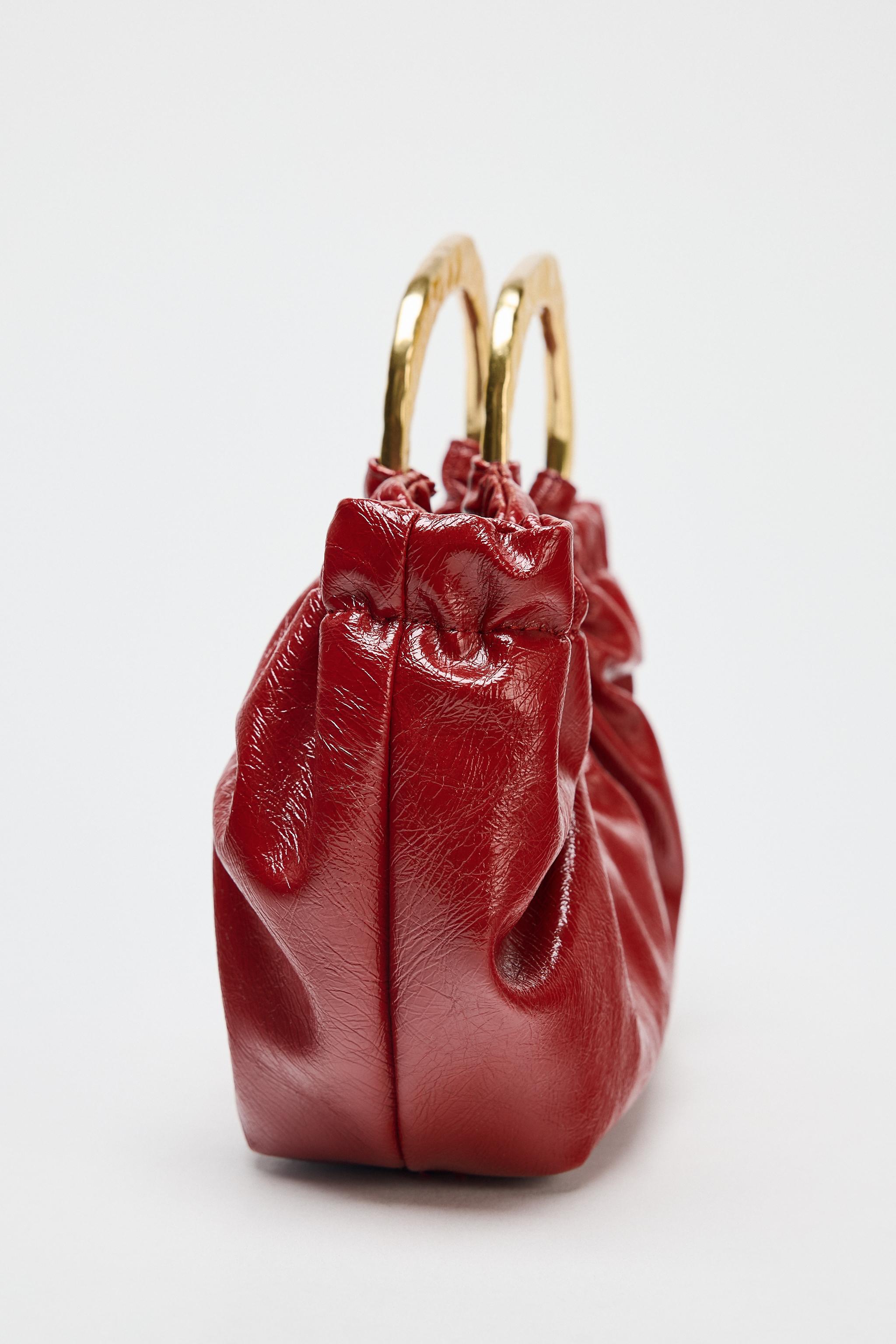 ☆ドイツ発*ZARA*新作*メタルハンドルギャザーバッグ/RED☆ ギャザー入りハンドバッグ - レッド | ZARA Japan / 日本