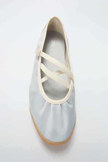 SATIN SPORTS BALLET FLATS - Light Blue by Zara